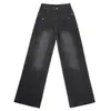 Jeans anchos negros y grises para mujer Primavera y Otoño 2024 Nuevos Pantalones rectos sueltos de pierna ancha de cintura alta con efecto de trapeado para mujer
