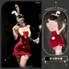 Conjunto de Lencería Sexy de Conejito Navideño con Falda Cubre-Cuerpo de Peluche, Atuendo de Chica Conejito Ajustado Dulce y Picante