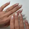 24 piezas de puntas de uñas color nude estilo ojo de gato con puntos negros, forma almendrada, longitud media, suaves y favorecedoras, removibles y reutilizables