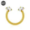 Stud de labio de herradura de aleación de titanio G23 transfronterizo con zirconia redonda, aro de labio, piercing nasal de rosca interna, joyería de piercing corporal en forma de C electrochapada