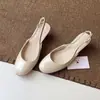 Versión de piel de oveja~Sandalias de tacón grueso de puntera cerrada estilo minimalista francés con tira trasera, puntera redonda, calzado bajo suave para mujer para ir al trabajo