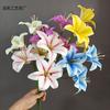 Simulación de lirio de 3 cabezas, tacto suave, alta calidad, diseño de auditorio de bodas, arreglo floral, paisajismo, decoración del hogar, flores falsas al por mayor