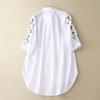 Camisa Recta Suelta Larga Bordada para Mujer Estilo Chino Cuello Solapa Algodón Talla Grande Top de Siete Mangas para Mujer