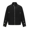 AW1650 High Street Retro Americano Unisex Chaqueta de PU y Gamuza Diseño de Hebilla Metálica Ropa Exterior Holgada para Hombre