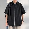 Camisa de Manga Curta Cor Pura Textura Rachada Masculina Estilo Japonês Cityboy Tendência Primavera/Verão Jaqueta Camisa de Manga Três Quartos