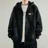 Chamarra gruesa de forro polar para otoño e invierno, color liso, con cierre y capucha, unisex, corte holgado para estudiantes