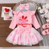 Amazon Europeia e Americana Primavera e Outono Novo Macacão de Manga Longa com Laço Rosa Malha Vestido Princesa Fofo para Bebê Recém-nascido Crianças Roupas