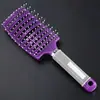 Peine Curvo para Volumen en la Raíz del Cabello con Cerdas Curvas Grandes para Alisar y Estilizar, Peine de Cerdas de Jabalí Masajeador para Hombres y Mujeres, Peine de Peluquería Recubierto de Goma para Cabello Largo y Rizado