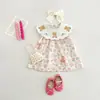 Vestido de Verano para Bebé Niña de Algodón Puro con Bordado de Oso en la Solapa y Estampado de Dibujos Animados Vestido Lindo para Niños Pequeños y Medianos