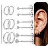 Conjunto de 13 Peças de Tarraxas para Cartilagem Auricular Clássicas de Aço Inoxidável com Pino e Cravejadas de Zircônia, Tarraxas Planas para Piercing Corporal, Piercings de Nariz em Estoque