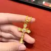 Colgante de Diamantes Completo con Cruz de Piedra Rosa, Chapado en Oro de 24 Quilates, Conserva el Color, Nuevo Estilo de Lujo, Cadena Clásica Elegante para la Clavícula