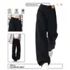 Jeans negros de pierna ancha para mujer talla grande de otoño e invierno, forrados de felpa y engrosados, estilo nuevo, pantalones rectos casuales holgados y versátiles