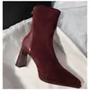Botas femininas de salto alto à prova d'água com plataforma, cor sólida, emagrecedoras, salto grosso, bico fino, zíper traseiro, fáceis de calçar, botas curtas, novo estilo, botas curtas francesas