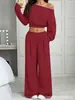 Traje corto de manga larga off-shoulder para mujer, conjunto casual de dos piezas con pantalones anchos estilo europeo y americano, ropa para mujer transfronteriza, estilo casual