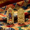 Exquisita Dorado Doble Cara Thangka Gahu Ocho Grandes Protectores Talismán Colgante de Buda Portátil