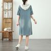 Verão Nova Chegada Estilo Coreano Renda Renda Com Capuz Solto Casual plus size Manga Curta Costura Vestido Jeans