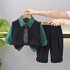 Ropa para Niños Otoño Nuevo Corbata para Niños Estilo Universitario Chaleco Suéter Manga Larga Conjunto de Tres Piezas Traje de Pantalón Casual para Bebé