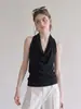 Deslumbrante camisola preta de gola halter para mulheres, top sem mangas único e bonito para usar no verão, 0173