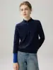 Suéter de Cachemira de Lujo Ligero con Cuello Alto y Bloques de Color para Mujer Otoño Invierno Botones Ajustado Capa Base Suéter Tejido Atmosférico