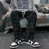Calças xadrez de primavera e outono para homens, estilo britânico de perna reta fluido, marca trendy do Instagram, estilo de Hong Kong, moda japonesa, calças largas casuais retrô