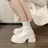 Botines blancos de algodón gruesos con plataforma y tacón robusto para mujer, nuevo estilo otoño e invierno 2026, botas ajustadas para mujeres menudas, botas estilo Martin