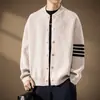 Suéter de malha listrado de quatro barras masculino jaqueta cardigã gola redonda estilo old money outono e inverno atacado de fábrica transfronteiriço