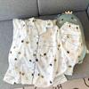 Pijama de manga larga de primavera para mujer, estilo pastoral, cárdigan con solapa floral, algodón artificial, con volantes, holgado, para niña