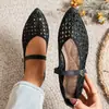 Sapatos Mary Jane Multicor de Estilo Simples para Mulheres, com Tira Única Ajustável e Cabedal em Malha Vazada, Sapatilhas de Tamanho Grande