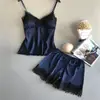 Pijama de Alça 2019 para Mulheres Verão Sexy Seda Gelada Conjunto de Duas Peças com Shorts de Seda Push-Up Tamanho Grande Fino Roupa de Casa