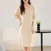 Nuevo Vestido de Moda con Cuello en V para Mujer Vestido Base de Punto Holgado Estilo Occidental de Longitud Media para Mujer talla grande