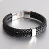Pulsera Europea y Americana Simple y Versátil para Hombre de Cuerda de Cuero de Doble Capa con Hebilla de Gancho para Mujer 12mm Pulsera Personalizada de Acero Inoxidable con Logo Láser