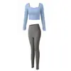 Conjunto de Roupa Especial de Yoga Pilates para Mulheres Versátil Cintura Marcada Emagrecedor Manga Longa Top Esportivo Calça de Yoga de Cintura Alta para Mulheres