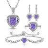 Transmisión en vivo súper ventas flor de hielo de gema colorida corte de diamante de alto carbono conjunto en forma de corazón anillo pendientes collar pulsera colgante chapado en oro real
