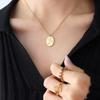 Europa y los Estados Unidos nueva personalidad exquisita rosa patrón colgante ovalado cadena cruzada Amazon transfronterizo collar de acero de titanio joyería