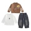 Conjunto de Cárdigan Otoñal para Niños Estilo Coreano 2025 Nuevo para Bebés Casual Manga Larga Gorro Oso Suéter de Manga Larga Conjunto de Tres Piezas