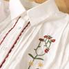 Camisa Blanca de Manga Larga con Solapa Bordada de Estilo Literario para Mujer Primavera Plisada de Órgano Holgada Casual Combinable Top para Mujer