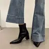 Botines Cortos de Tacón Grueso Estilo Coreano Delgados Estilo 2025 Botines Delgados de Punta Versátiles que Aumentan la Altura Celebridad Nuevo Estilo Otoño e Invierno