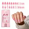 Puntas de uñas de estilo francés con forma de almendra, transfronterizas, con delicados diseños florales, son desmontables y se pueden aplicar a mano