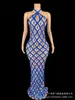 Vestido Transparentê com Gola Halter para Festas em Boates, Eventos de Churrasco de Luxo, Conjunto Cosplay de Halloween Bodycon Slim Fit com Amarração Cruzada