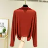 Nova Camiseta Modal de Gola Alta Curta para Mulheres, Camisa Base de Manga Longa para Primavera e Outono, Peça Externa Fina Emagrecedora Plus Size