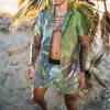 Europeu e Americano Transfronteiriço Havaí Novo Terno Masculino Amazon Manga Curta Cor Sólida Praia Masculino Conjunto de Duas Peças Camisa