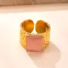 Moda Transfronteriza Joyería de Acero Inoxidable Estilo Retro Simple Anillo Apilable Cuadrado Cuadrado con Presión de Aceite Piedra Natural Anillo de Acero de Titanio