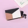 Carteira Feminina Curta com Zíper e Fivela para Estudante Estilo Coreano Costura Vertical Cor Contrastante Franja Porta-Moedas Cartões Versátil