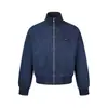 Jaqueta Boxy Retrô Outono/Inverno Patchwork Americano Lavada Desgastada Gola Alta Canelada Jaqueta com Zíper para Homens e Mulheres