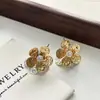 Brincos de Flor com Textura de Metal e Zircônia Moda Luxo Leve Estilo Coreano Design de Camada Dupla Brincos de Flor Brincos Femininos