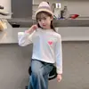 Camiseta Básica de Outono para Meninas 2025 Nova Estilosa Blusa de Primavera e Outono Infantil para Meninas Mais Velhas, Estilo Outono Derong Clothing