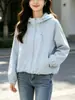 Chamarra con capucha y cierre estilo coreano para mujer, abrigo corto de primavera, nuevo modelo 2026, corte holgado, juvenil y elegante, adecuada para figuras petite, chaqueta cárdigan