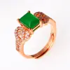 Anel Feminino Mais Vendido Internacionalmente Preservação da Cor Ouro Rosa Totalmente Cravejado com Diamantes Ágata de Jade Joia Anel Mais Vendido Europeu e Americano