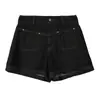 Neihe 2024 Novo Shorts Jeans Retrô para Mulheres Linha A Estilo Coreano Perna Larga Costura Visível Hot Pants 250153