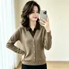 Top de punto de manga larga con cuello, estilo falso dos piezas, corto, suéter de moda para mujeres de mediana edad y mayores, top de punto para mamás